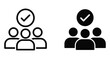 © Vintage Stock - Group of three people icons with a checkmark symbol above representing team approval recruitment selection human resources and verified members