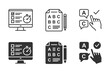 © Татьяна Петрова - Online testing icons set with computer, quiz sheet, and hand interaction symbols.