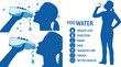 © Halima - Health infographic vector featuring woman drinking water silhouettes with benefits list including weight loss digestion energy and skin care.
