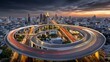 © vectorizer88 - Aerial View of Urban Ring Road Encircling Central District at Sunset
