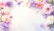 © insan - Spring blossom flowers framing the edges of the image, warm pastel tones,  clean white background in the center for copy space