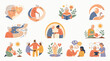 © tr - Collection of illustrations depicting seniors engaged in various activities promoting well-being, community, and personal growth.