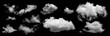 © chathuporn - Cloud sky set of isolated white clouds with various shape and size on transparent background. Soft, fluffy cloud texture with natural appearance,weather element, mockup or foggy background.