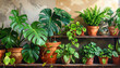 © Pimprapa - The Plant Parent- A shelf full of Monstera and Pothos plants in clay pots