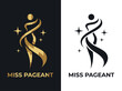 © Kebud - Elegant Miss Pageant Logo Design Featuring Abstract Female Silhouette with Stars and Flowing Ribbon in Gold and Black Color Options
