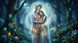 © Tridity Imagine - Fantasy Krishna and Radha with Glowing Aura and Mystical Forest Background