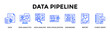 © Kholifah rokhman - Data Pipeline  Banner Web  Icon Set Collection Pack Vector Illustration Concept Containing Data, Data Analytics, Data Analysis, Data Visualization, Dashboard, Report, Curve Graph