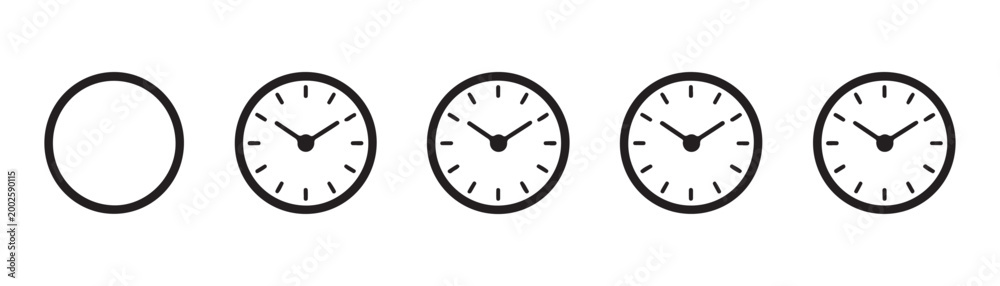 Clock icon set with empty face and watch time symbols isolated on ...