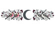 © Mr.KSP - Nordic Winter Moon Border with Symmetrical Charcoal Grey Birds and Berries