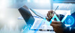 © Zerofukuman - Business finance meeting and investment brainstorming concept.Businessman calculating and analyzing financial data report with business graph growth chart and world economic,Stock,Banking, Accounting.