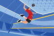 © Hakan Kaçar - Male volleyball player jumping high for a powerful spike over the net.