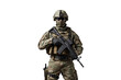 © ArtBox - Special forces soldier holding assault rifle against transparent background