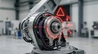© Giggles - Industrial Robotic Arm With Exposed Mechanical Joint Red Holographic Warning Overlay And Predictive Maintenance Diagnostic Interface