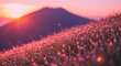 © designhunt - Wild flowers on mountain slope during sunset. Adventure travel and landscape photography. Golden hour light illuminating alpine meadow with mountain silhouette