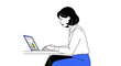 © graphics-art - Businesswoman working on laptop, office professional, woman typing on computer, remote worker