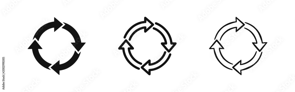 Four Arrows Circular Process and Refresh Cycle Icons Set Stock Vector ...
