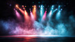 © Bonsales - Performance stage set with dramatic lighting, vibrant spotlights, smoke effects, and haze creating an exciting event environment