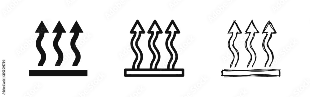 Heat convection airflow icon set, warm temperature rising steam symbol ...
