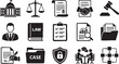© TahaminaAkter - Set of legal and justice icons including courthouse scales of justice contract and gavel representing law and legal system concepts.