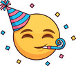 © MstSuraiya - Cute Happy Party Emoji Face with Birthday Hat and Blower Surrounded by Colorful Confetti for Celebration and Festive Designs