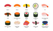 © Cali6ro - Assorted sushi and nigiri illustrations labeled on white background