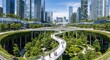 © CREATIVE KNIT DESIGN - Futuristic cityscape business corporate hub with sustainable green infrastructure and modern architectural design