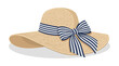 © Bia Leal - A stylish straw sun hat with a blue and white striped ribbon bow detail.
