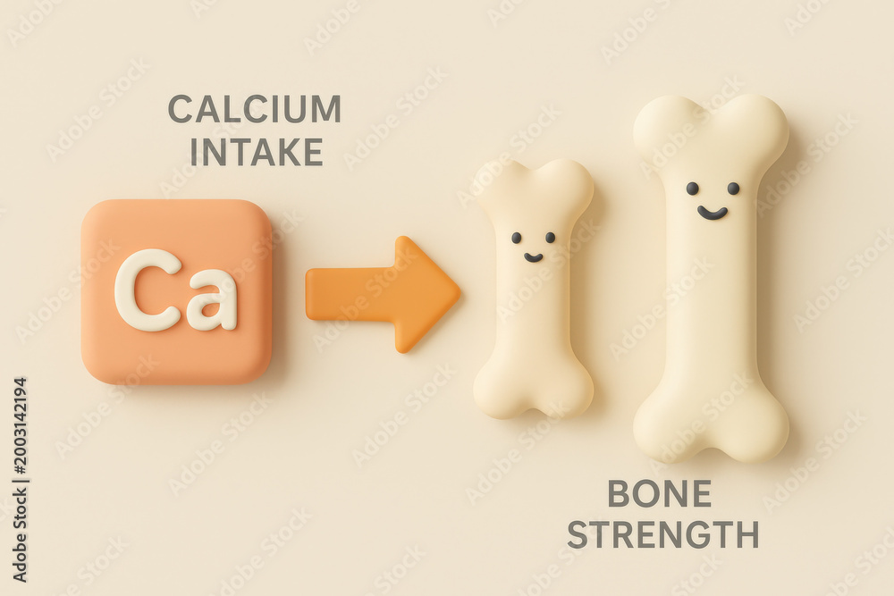 Cute minimal health illustration with happy characters showing calcium ...