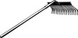 © Janna - A garden rake with a wooden handle and metal tines, used for landscaping and gardening tasks.