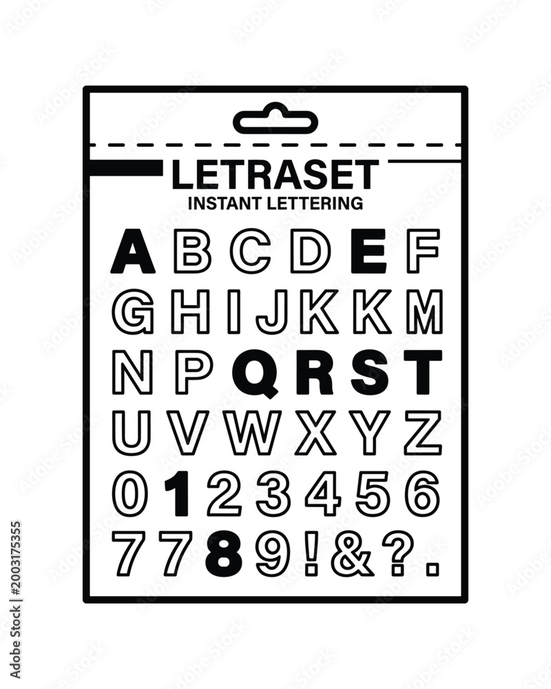 Letraset instant lettering sheet with uppercase alphabet numbers and ...