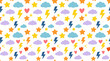 © 21graphic - Cute Seamless Pattern with Clouds, Stars, Hearts, and Lightning Bolts