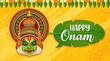 © SHANTA - Happy onam festival illustration with traditional kathakali face and green leaf