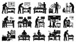 © 21graphic - Black  White Glyph Icons Set of Craftsmen  Tradesmen Working in Workshops