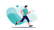 © Jahanara - Man in a protective face mask running outdoors for fitness and health wellness during pandemic social distancing times.