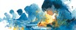 © EmPics - Classroom journalism resources . Watercolor illustration of students writing in classroom, highlighting education, focus, academic learning, exams, and modern study environment.