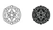 © SHAHRIYAR RASEL - Two black and white atom structure icons with electrons and nucleus on white background