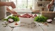 © QuoDesign - Fresh beef cubes with garden herbs and vegetables