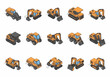 © berkah nikah - Collection of Isometric Construction Vehicles and Machinery.