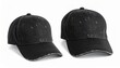 © alinekiven - Two worn black baseball caps side by side, distressed texture, faded brim edges, six-panel design, subtle differences in wear, minimalist product comparison on white background.