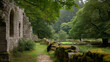 © Kateryna Arkhypova - Ruined abbey walls covered in moss in a peaceful Irish countryside setting, medieval heritage concept, travel photography, with copy space