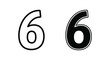 © Master - Typographic design element showing the number six in both outlined and bold solid styles for modern graphic projects and digital signage applications isolated on white