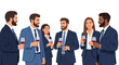 © Farid - Diverse group of professional business people in formal suits and ties holding glasses of red wine while networking at a corporate event or celebration, vector illustration on white.