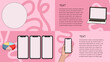 © sasa_elebea - Pink Interactive Illustrated Minimalist Pitch Deck Set with Demographics, Screnshot Mockup, Desktop Laptop and Contact Page with Wavy Background