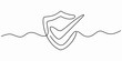 © Continues One Line D - Continuous single line drawing of a shield icon with a check mark symbol representing security and protection for digital safety Vector, illustration