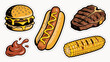 © jajang - A playful, cartoon-style illustration combining a cheeseburger with a blob of waste, conveying a message about unhealthy habits or poor choices. Ideal