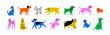 © Dedraw Studio - Funny dog animal icon cartoon set in quirky colorful flat illustration style. Cute doggy pet collection, diverse domestic dogs playing.