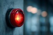 © Shah Zain - A red emergency light mounted on a concrete wall glows brightly in a dark room.
