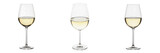 Set and collection of white wine glass isolated on white transparent png background