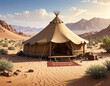 © Tejjaz - Desert tent in sunny landscape