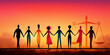 © Loganathan - Silhouettes of Diverse People Standing Together Against a Vibrant Sunset Sky Representing Unity and Inclusion